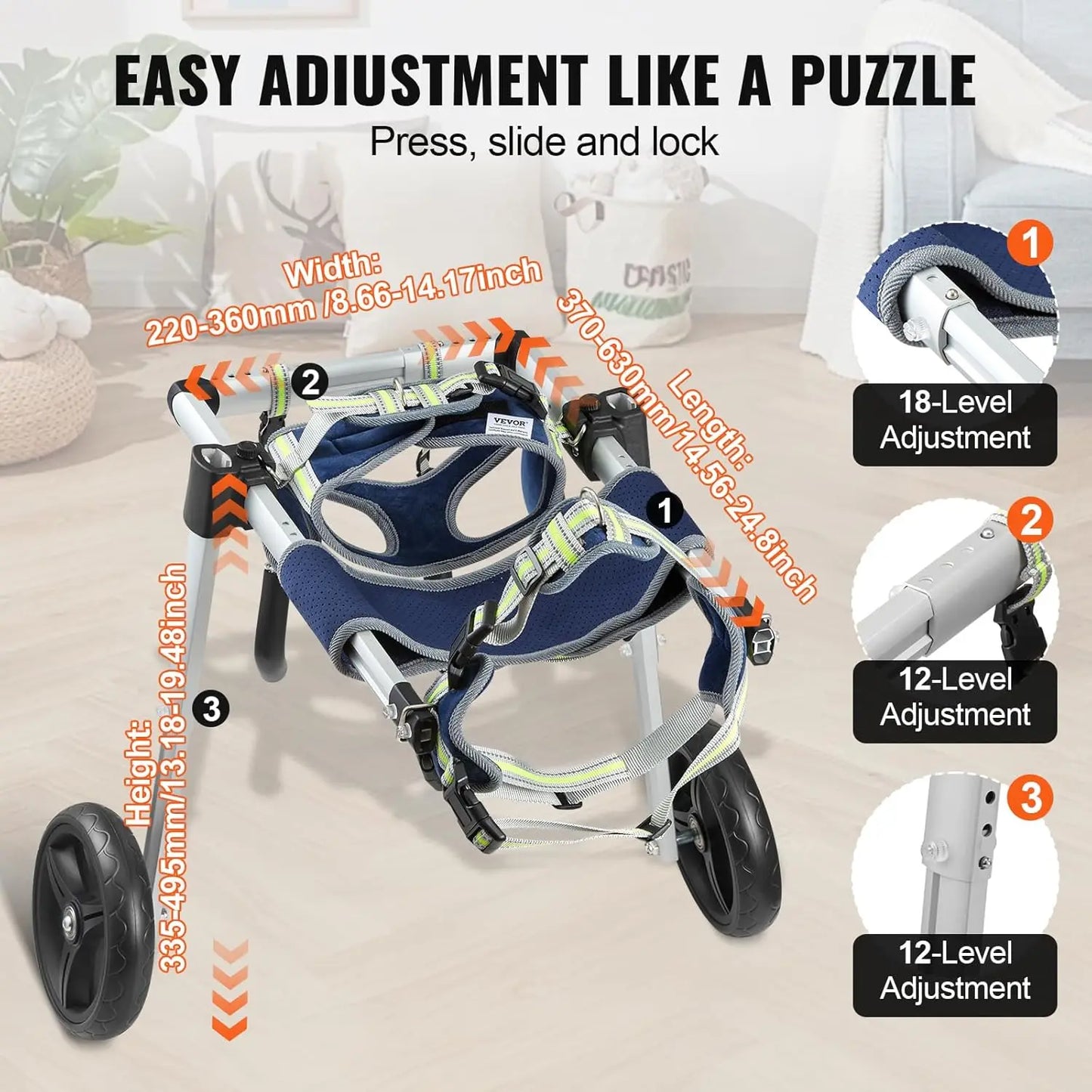 2 Wheels Dog Wheelchair for Back Legs, Pet Wheelchair Lightweight & Adjustable Assisting in Healing, Dog Cart/Wheelchair