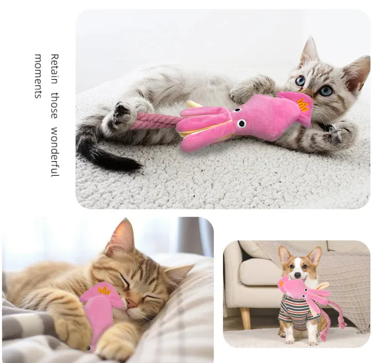 Pink Plush Squid Squeaker Toy