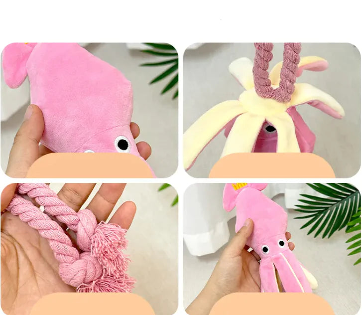 Pink Plush Squid Squeaker Toy