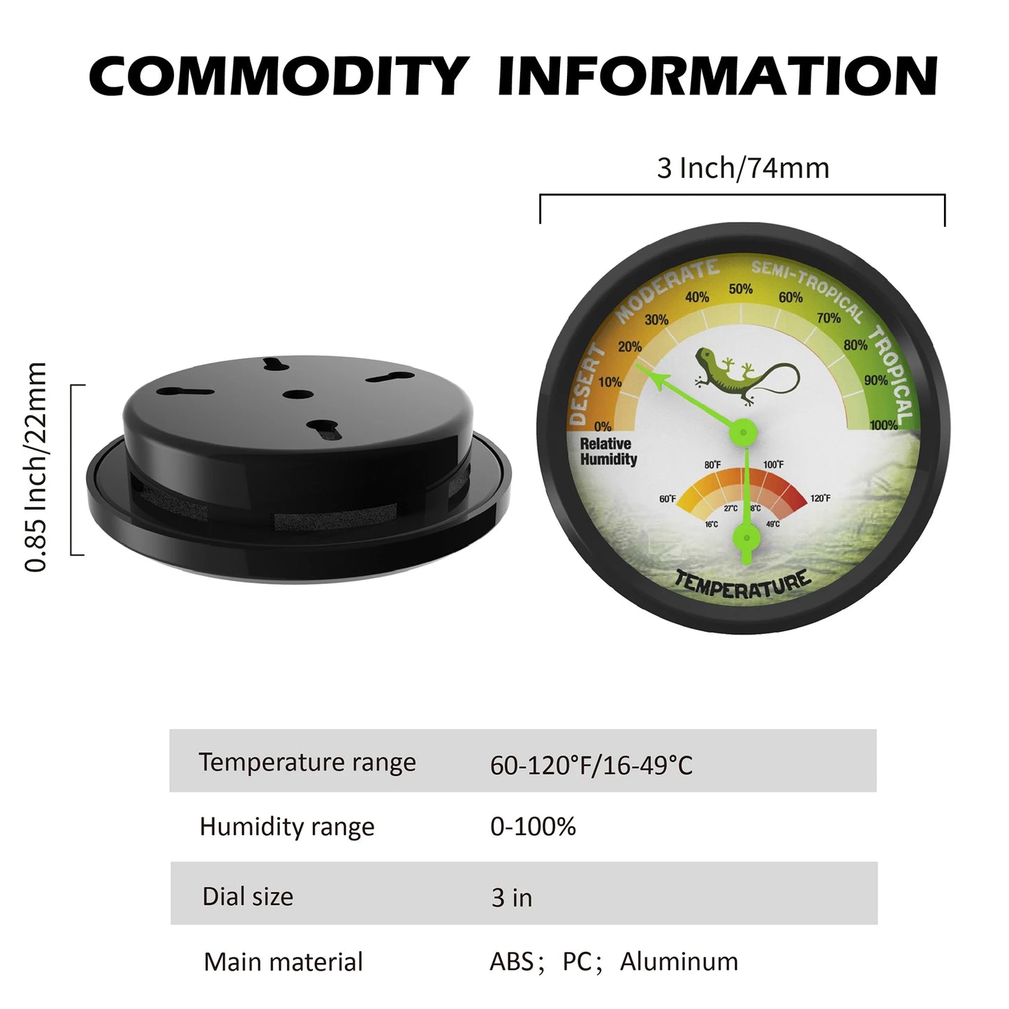 Compact Terrarium Temperature & Humidity Gauge