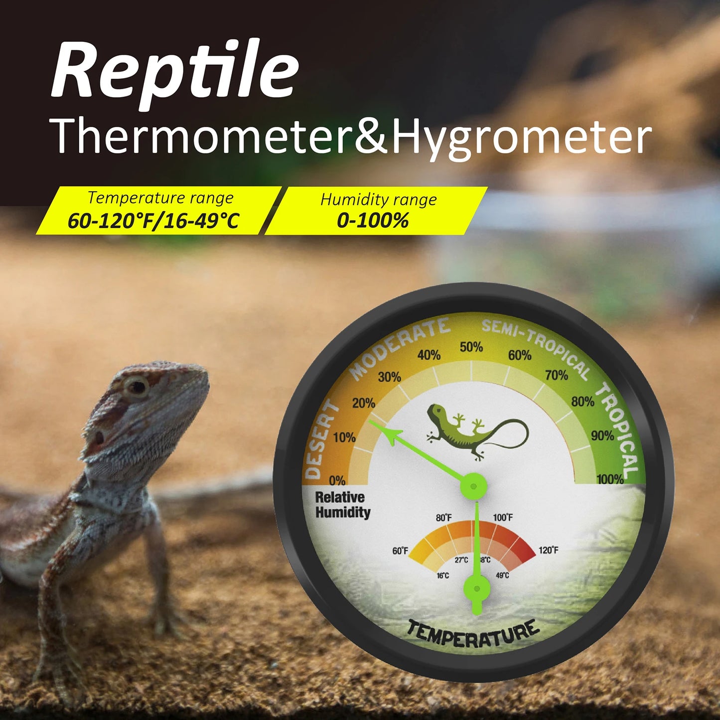 Compact Terrarium Temperature & Humidity Gauge