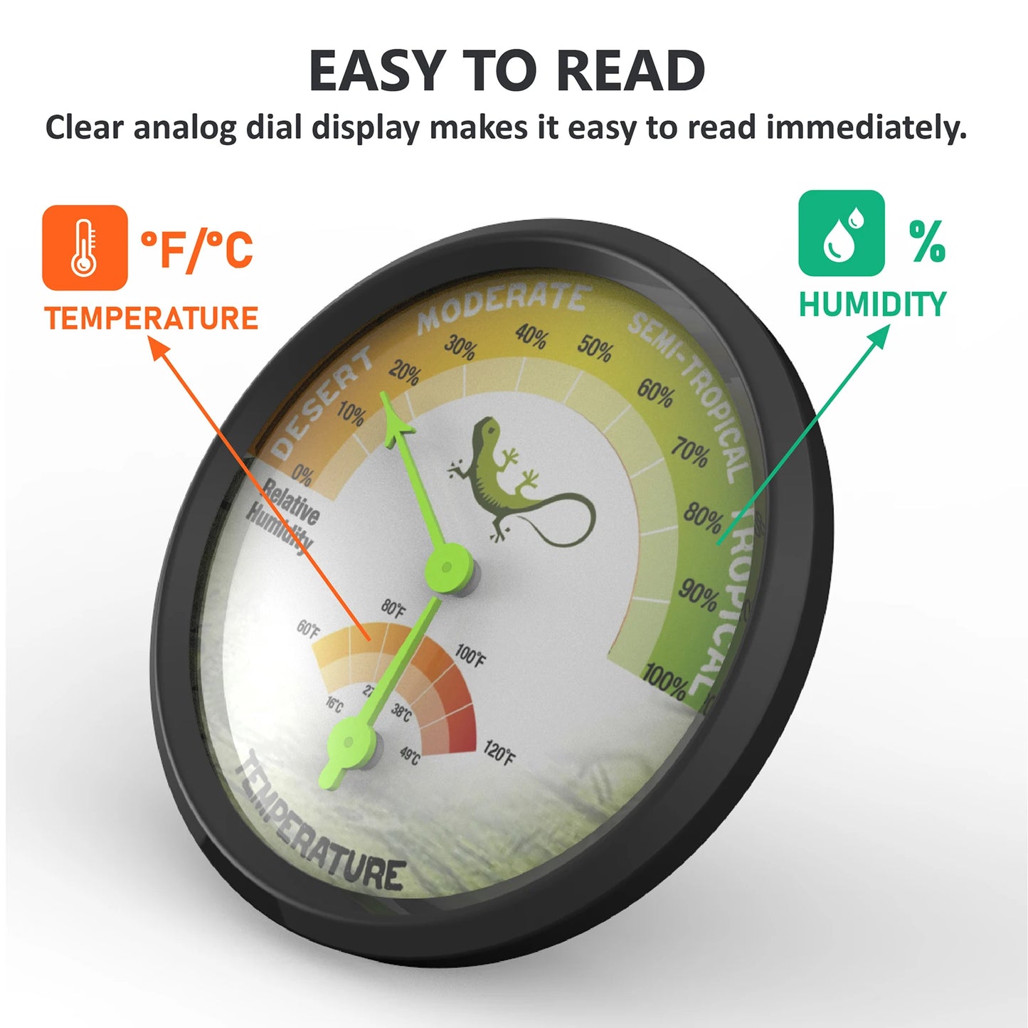 Compact Terrarium Temperature & Humidity Gauge